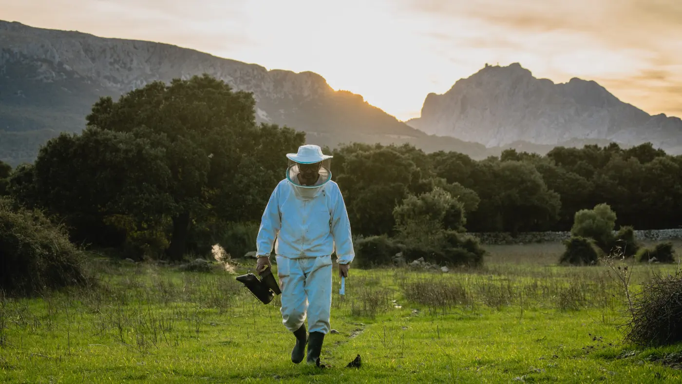 apicultor trabajando en el campo para custodia del territorio Baleares